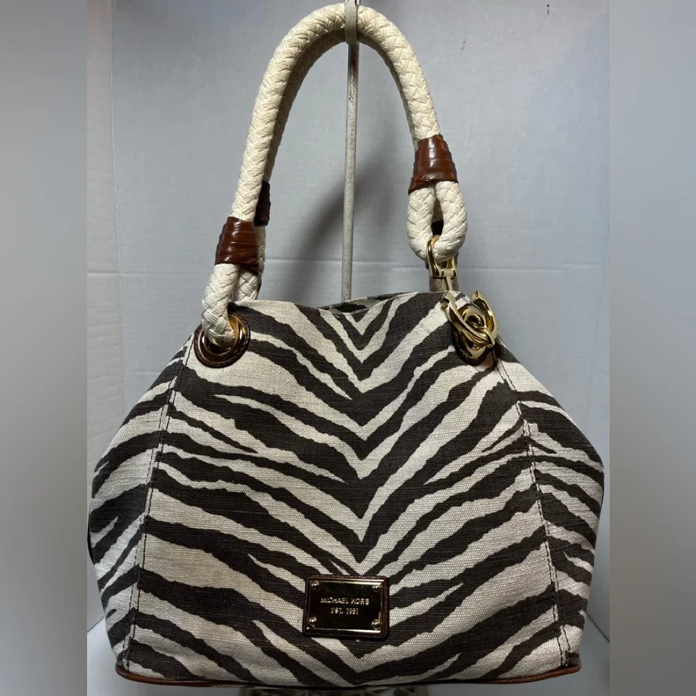 Michael Kors Zebra Print Canvas/Leather Satchel